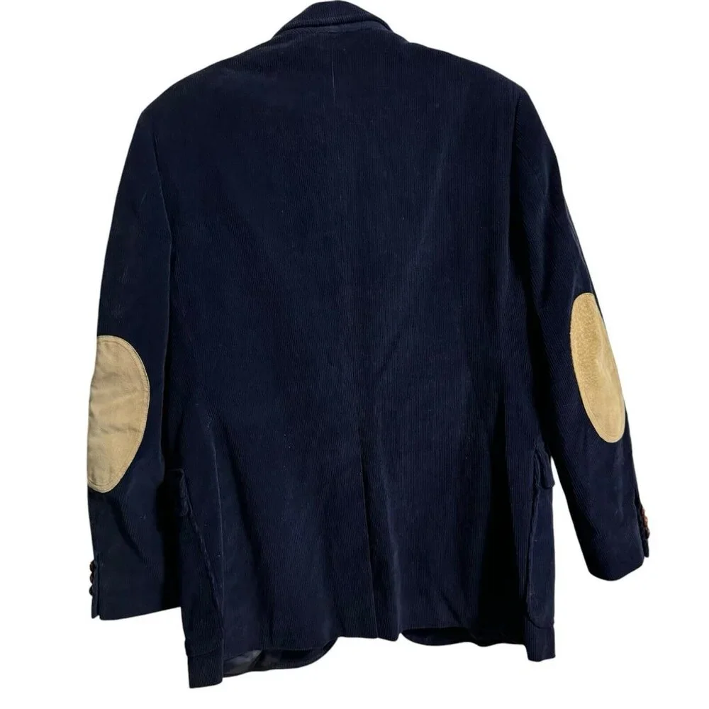 Vtg JORDACHE Corduroy Blazer Jacket Blue elbow Patches Western Camel Fits‎ 42R